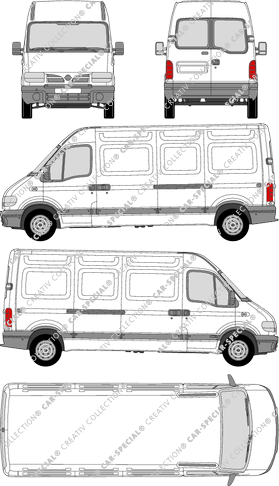 Nissan Interstar, furgone, L3H2, vitre arrière, Rear Wing Doors, 2 Sliding Doors (2002)