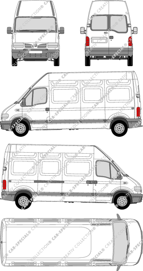 Nissan Interstar, furgone, L3H3, vitre arrière, Rear Wing Doors, 1 Sliding Door (2002)