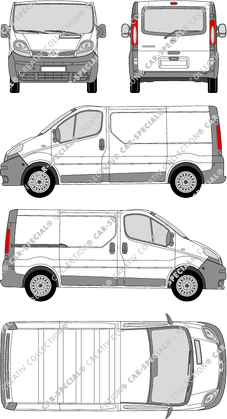 Nissan Primastar, van/transporter, L1H1, rear window, Rear Flap, 1 Sliding Door (2002)