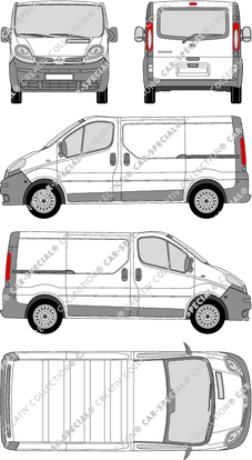 Nissan Primastar, furgone, L1H1, vitre arrière, Rear Flap, 2 Sliding Doors (2002)