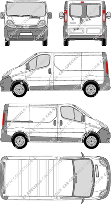 Nissan Primastar, furgone, L1H1, vitre arrière, Rear Wing Doors, 1 Sliding Door (2002)