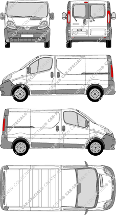 Nissan Primastar, van/transporter, L1H1, rear window, Rear Wing Doors, 2 Sliding Doors (2002)