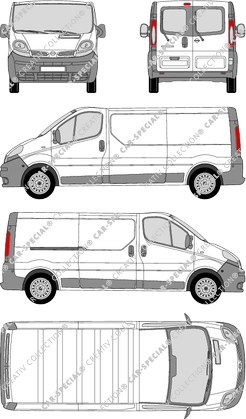 Nissan Primastar, furgone, L2H1, vitre arrière, Rear Wing Doors, 1 Sliding Door (2002)