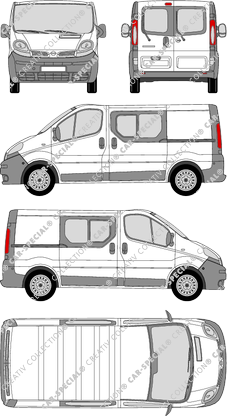 Nissan Primastar, van/transporter, L1H1, rear window, double cab, Rear Wing Doors, 2 Sliding Doors (2002)