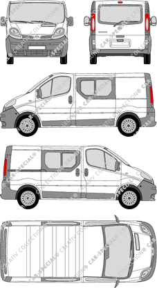 Nissan Primastar, furgone, L1H1, vitre arrière, Doppelkabine, Rear Flap, 1 Sliding Door (2002)