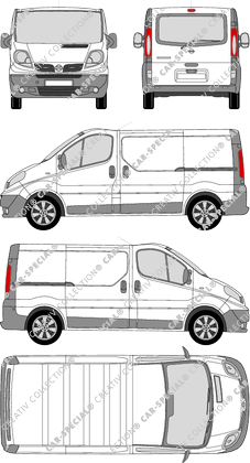 Nissan Primastar, van/transporter, L1H1, rear window, Rear Flap, 2 Sliding Doors (2008)