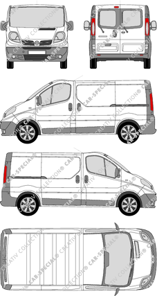 Nissan Primastar, van/transporter, L1H1, rear window, Rear Wing Doors, 2 Sliding Doors (2008)