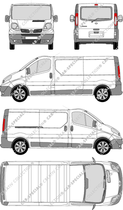 Nissan Primastar, van/transporter, L2H1, rear window, Rear Flap, 1 Sliding Door (2008)