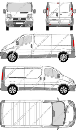 Nissan Primastar, furgone, L2H1, Rear Wing Doors, 1 Sliding Door (2008)