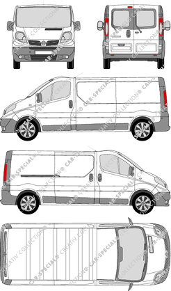 Nissan Primastar, furgone, L2H1, vitre arrière, Rear Wing Doors, 1 Sliding Door (2008)