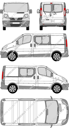 Nissan Primastar, fourgon, L1H1, Heck verglast, double cabine, Rear Wing Doors, 2 Sliding Doors (2008)