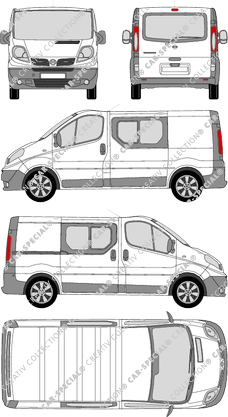 Nissan Primastar, van/transporter, L1H1, rear window, double cab, Rear Flap, 1 Sliding Door (2008)