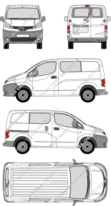 Nissan NV200, Kastenwagen, teilverglast, Doppelkabine, 4 Doors, Rear Wing Doors, 1 Sliding Door (2009)