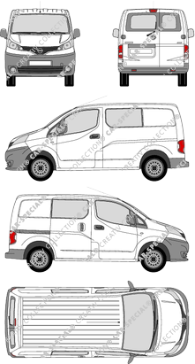 Nissan NV200, fourgon, teilverglast, double cabine, 4 Doors, Rear Wing Doors, 1 Sliding Door (2009)