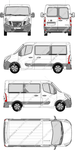Nissan NV400, FWD, microbús, L1H1, Rear Wing Doors, 2 Sliding Doors (2012)