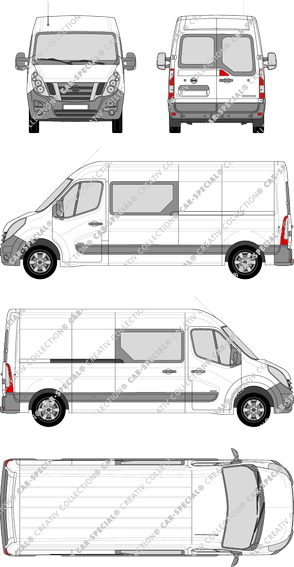 Nissan NV400, FWD, furgone, L3H2, vitre arrière, Doppelkabine, Rear Wing Doors, 1 Sliding Door (2012)