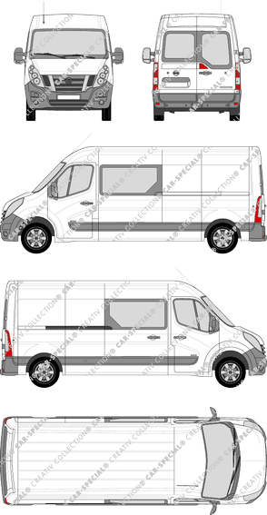 Nissan NV400, FWD, Kastenwagen, L3H2, Heck verglast, Doppelkabine, Rear Wing Doors, 1 Sliding Door (2012)