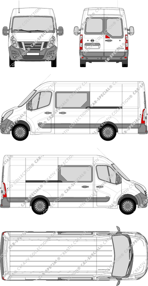 Nissan NV400, RWD, furgone, L3H2, vitre arrière, Doppelkabine, Rear Wing Doors, 2 Sliding Doors (2012)