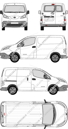 Nissan e-NV200, furgone, vitre arrière, Rear Wing Doors, 1 Sliding Door (2014)