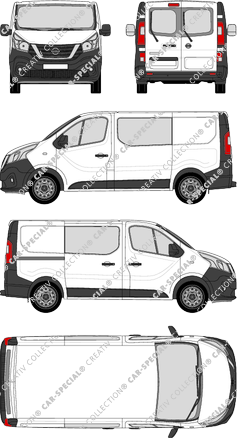 Nissan NV300, furgón, L1H1, ventana de parte trasera, cabina doble, Rear Wing Doors, 1 Sliding Door (2017)