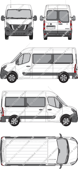 Nissan NV400, FWD, minibus, L2H2, Rear Wing Doors, 1 Sliding Door (2020)