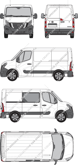 Nissan NV400, FWD, Kastenwagen, L1H1, rechts teilverglast, Rear Wing Doors, 1 Sliding Door (2020)