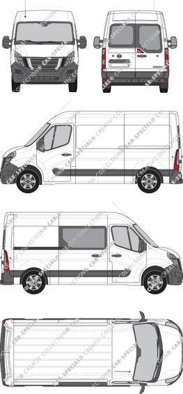 Nissan NV400, FWD, Kastenwagen, L2H2, Heck verglast, rechts teilverglast, Rear Wing Doors, 1 Sliding Door (2020)