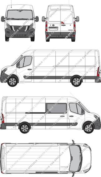 Nissan NV400, RWD, Kastenwagen, L4H2, rechts teilverglast, Rear Wing Doors, 1 Sliding Door (2020)