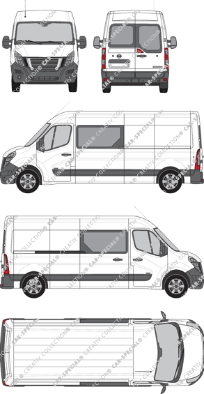 Nissan NV400, FWD, furgón, L3H2, ventana de parte trasera, cabina doble, Rear Wing Doors, 1 Sliding Door (2020)