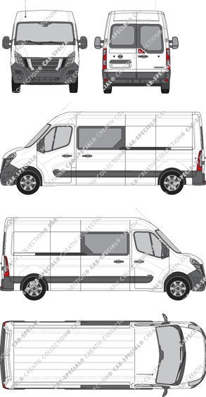 Nissan NV400, FWD, van/transporter, L3H2, rear window, double cab, Rear Wing Doors, 2 Sliding Doors (2020)