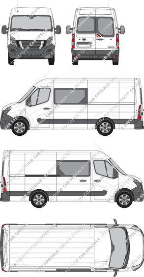 Nissan NV400, RWD, furgone, L3H2, vitre arrière, Doppelkabine, Rear Wing Doors, 1 Sliding Door (2020)