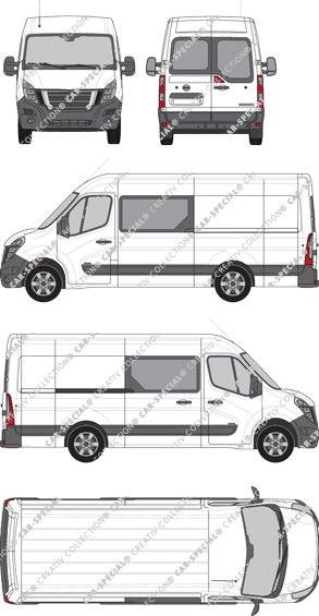 Nissan NV400, RWD, Kastenwagen, L3H2, Heck verglast, Doppelkabine, Rear Wing Doors, 1 Sliding Door (2020)