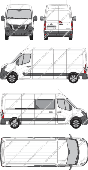 Nissan NV400, FWD, Kastenwagen, L3H2, rechts teilverglast, Rear Wing Doors, 1 Sliding Door (2020)