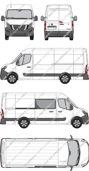 Nissan NV400, RWD, van/transporter, L3H2, rechts teilverglast, Rear Wing Doors, 1 Sliding Door (2020)