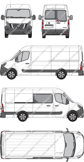 Nissan NV400, RWD, Kastenwagen, L3H2, Heck verglast, rechts teilverglast, Rear Wing Doors, 1 Sliding Door (2020)