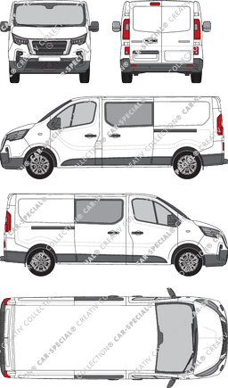 Nissan Primastar, furgón, L2H1, cabina doble, Rear Wing Doors, 2 Sliding Doors (2021)