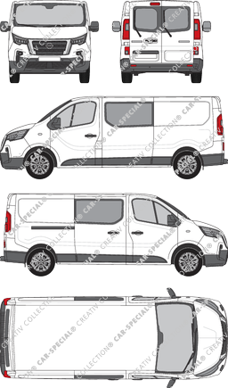 Nissan Primastar, furgón, L2H1, ventana de parte trasera, cabina doble, Rear Wing Doors, 1 Sliding Door (2021)