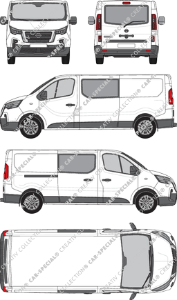 Nissan Primastar, van/transporter, L2H1, rear window, double cab, Rear Flap, 1 Sliding Door (2021)