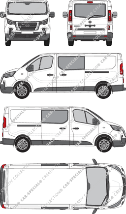 Nissan Primastar, furgón, L2H1, ventana de parte trasera, cabina doble, Rear Flap, 2 Sliding Doors (2021)