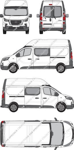 Nissan Primastar, van/transporter, L2H2, rear window, double cab, Rear Wing Doors, 2 Sliding Doors (2021)