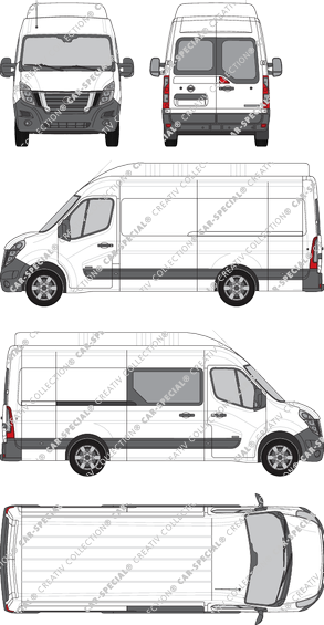 Nissan Interstar, RWD, Kastenwagen, L3H3, Heck verglast, rechts teilverglast, Rear Wing Doors, 1 Sliding Door (2021)