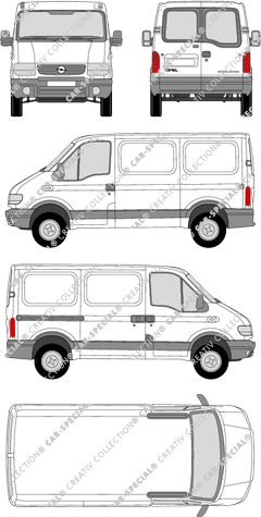 Opel Movano, van/transporter, H1/L1, rear window, Rear Wing Doors, 1 Sliding Door (1999)