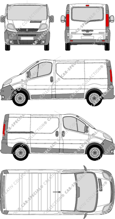 Opel Vivaro, furgón, L1H1, ventana de parte trasera, Rear Flap, 1 Sliding Door (2001)