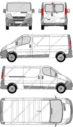 Opel Vivaro, fourgon, L2H1, Heck verglast, Rear Wing Doors, 1 Sliding Door (2001)