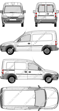 Opel Combo, furgone, vitre arrière, Rear Wing Doors, 1 Sliding Door (2001)
