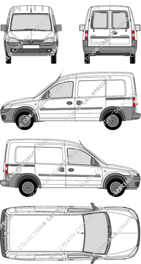 Opel Combo, furgone, vitre arrière, Rear Wing Doors, 2 Sliding Doors (2001)