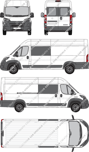 Opel Movano, van/transporter, L4H2, rear window, double cab, Rear Wing Doors, 1 Sliding Door (2024)