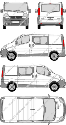 Opel Vivaro, Heck verglast, Kastenwagen, L1H1, Heck verglast, Doppelkabine, Rear Flap, 2 Sliding Doors (2001)