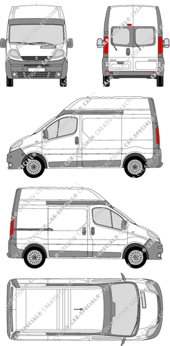Opel Vivaro, furgone, L1H2, vitre arrière, Rear Wing Doors, 1 Sliding Door (2003)