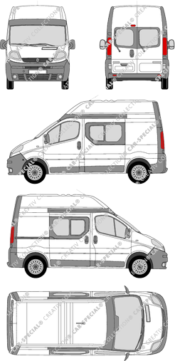 Opel Vivaro, furgón, L1H2, ventana de parte trasera, cabina doble, Rear Wing Doors, 1 Sliding Door (2003)